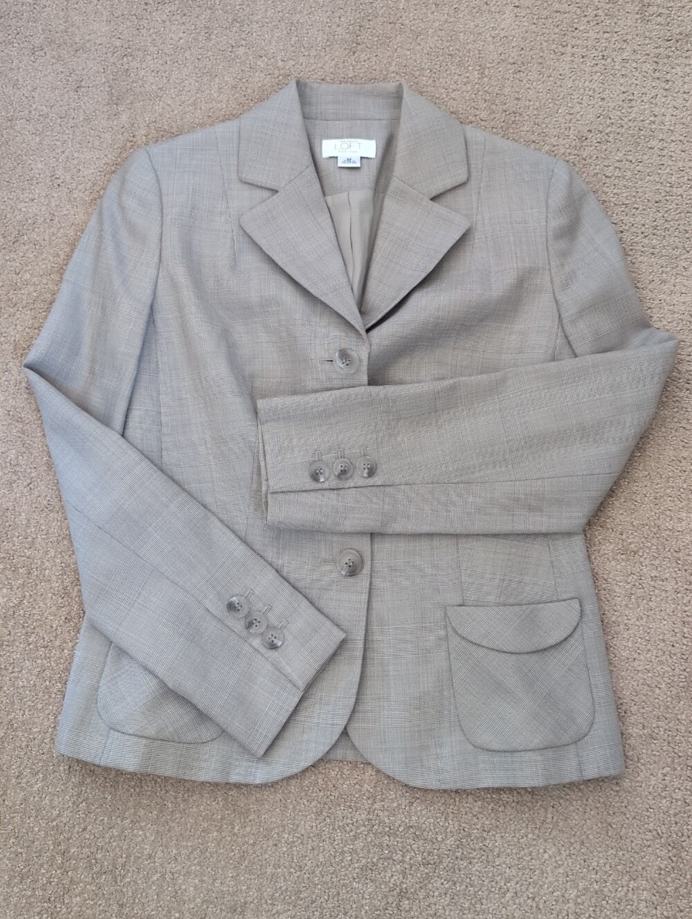 Ann Taylor Loft Petites Grey Plaid 3 Button Blazer
